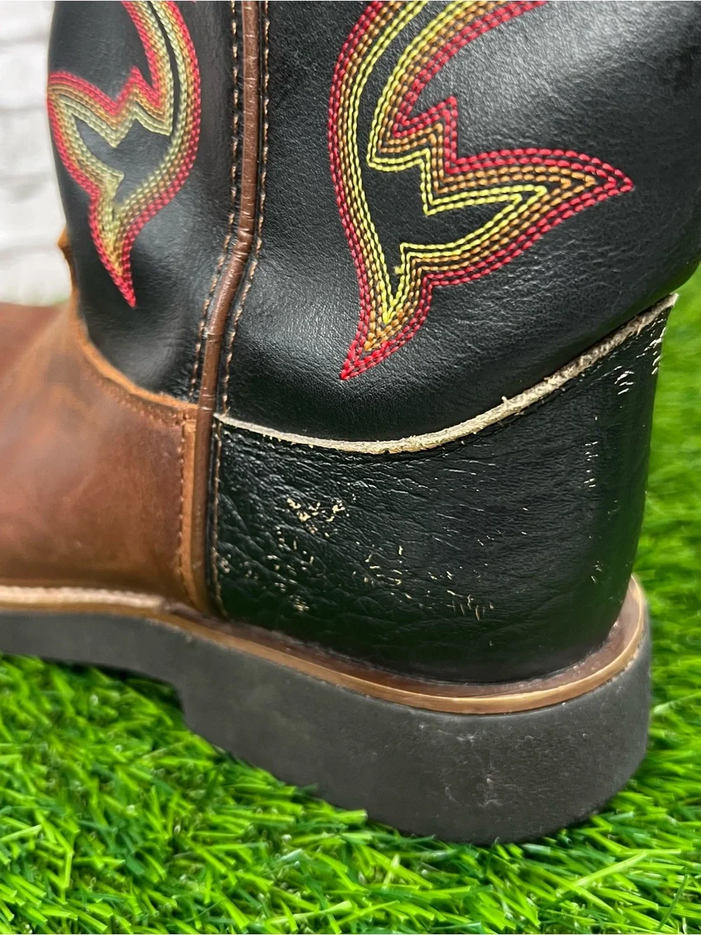 Justin Boots Brown and Black Kids Western Boots with Red & Yellow Stitching